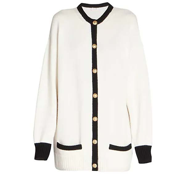 Saint Laurent Long Contrasting Trim Cashmere Cardigan